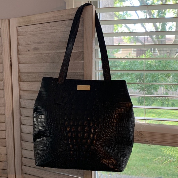 Brahmin Black Croc-Embossed Tote - Picture 1 of 14